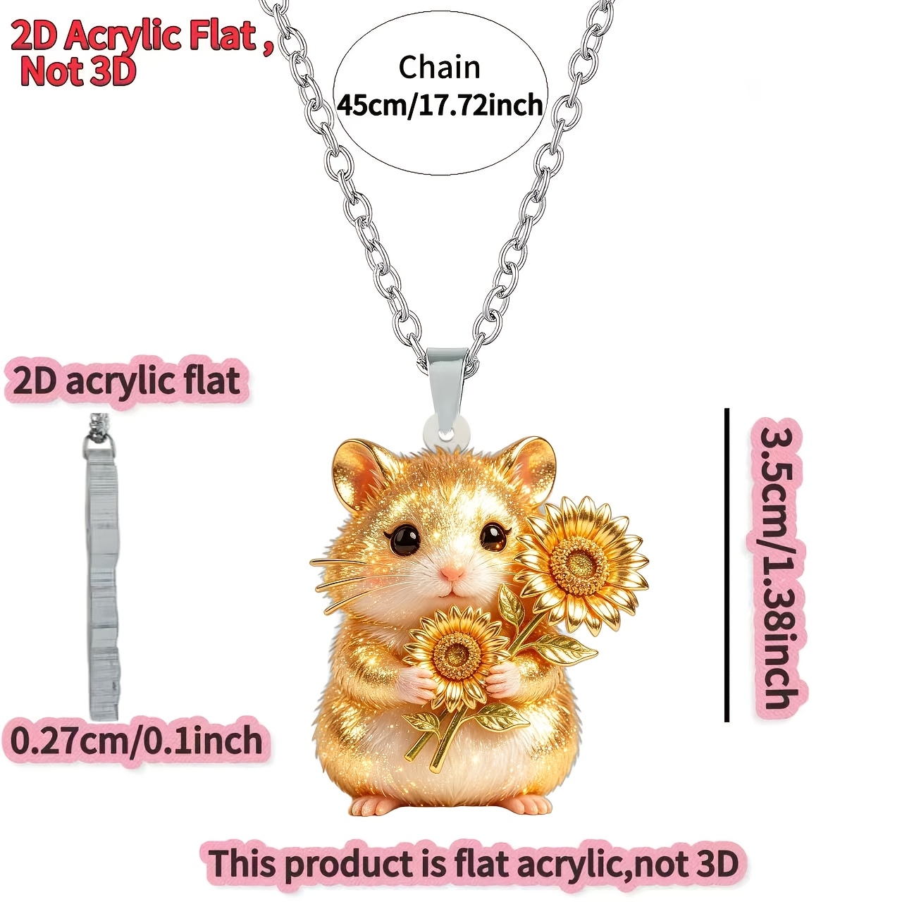 Women's Novelty Hamster Holding Sunflower Acrylic Necklace